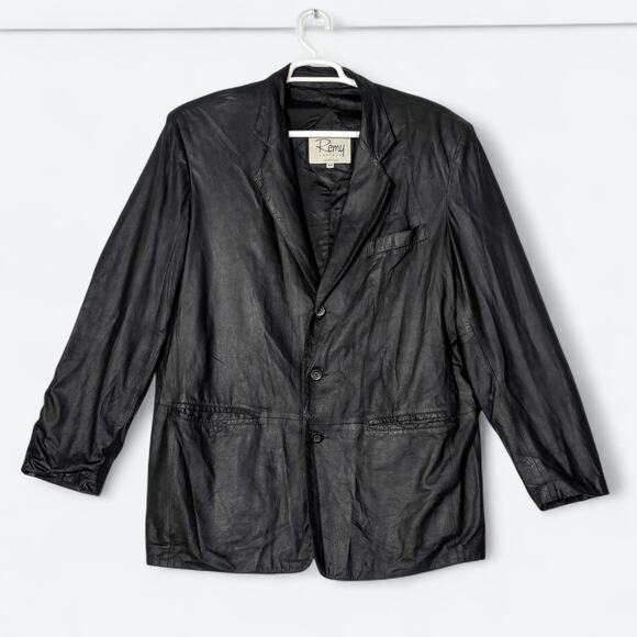 VTG‎ Remy Black Soft Leather Blazer Men's 44 Soft Leather Rocker Western Jacket - Picture 2 of 8